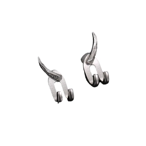 Mens 925 silver stud earrings with vintage punk crescent design and textured finish