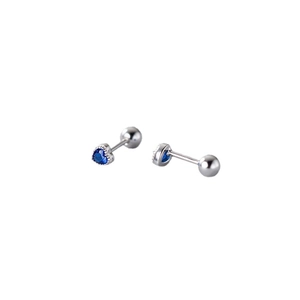 Orecchini a cuore in argento S925 con zircone blu e chiusura a vite sicura