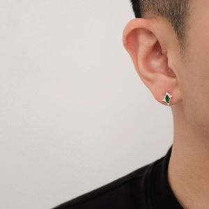 Pendientes de Botón Estrella Minimalistas Para Hombres Mujeres Plata Verde Circonita Corte Marquesa Verde Esmeralda Joyería