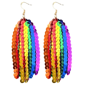 Boucles d'Oreilles Bohèmes à Glands en Paillettes Arc-en-Ciel Pride Month Créoles en Strass Colorés pour Femmes Bijoux de Festival