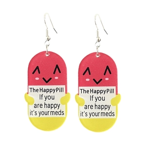 Boucles d'oreilles pilule mignonne avec smiley et texte pour infirmières et personnel médical