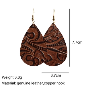 Boucles d'oreilles vintage en cuir en forme de goutte avec détails de 7,7 cm