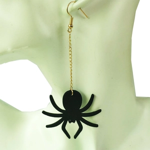 Pendientes de cadena dorada para Halloween con colgante de araña de terciopelo negro