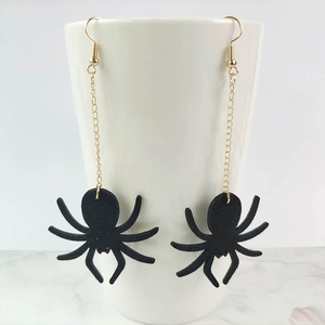 Pendientes Góticos de Cuero de Halloween para Mujer Negro Murciélago Araña Calabaza Calavera Boo Pendientes de Gota Con Gancho de Aleación de Oro Joyería