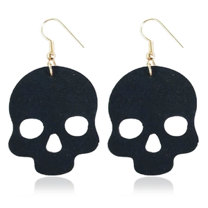 Pendientes de calavera negra gótica con ganchos dorados para joyería de Halloween
