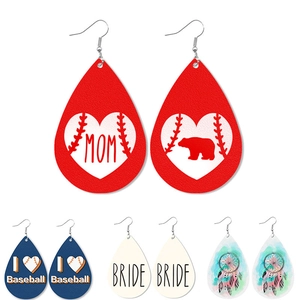 Muttertag Mama Bär PU Leder Tropfen Ohrringe Bedruckt Braut Baseball Traumfänger Haken Ohrringe Mode Schmuck Damen