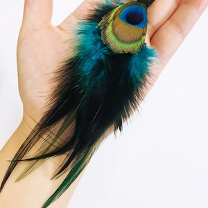 Bohemian peacock feather earrings featuring blue and green eye pattern for ethnic style