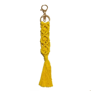 Handmade ginger yellow macrame keychain with tassels and golden lobster clasp