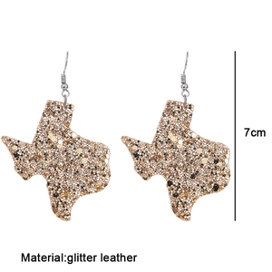 Glittery champagne gold Texas map leather earrings with silver hooks 7cm length