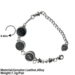 Bohemian silver bracelet with black leather charms and heart pendant in 8.46in