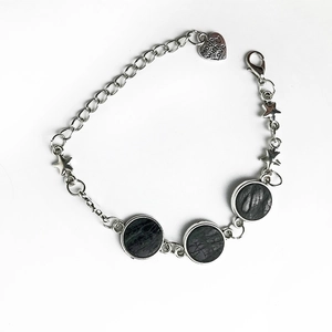 Bohemian silver chain bracelet with leopard cow print charms and heart love pendant