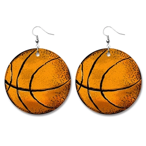 Faux leather basketball earrings featuring a round textured orange design for sports fans