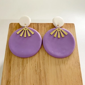 Handmade Geometric Polymer Clay Drop Earrings For Women Bohemian Round Brass Disc Dangle Earrings Artistic Jewelry Gift