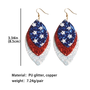 Red white blue layered faux leather teardrop earrings with American flag stars design