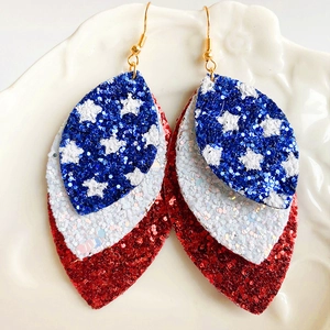 USA Flagge Pailletten PU Leder Blatt Ohrhänger Rot Weiß Blau Stern Patriotisch Unabhängigkeitstag Schmuck Für Damen