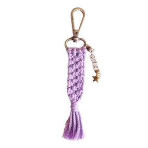 Handmade purple macrame keychain with LOVE beads, star pendant and tassel design