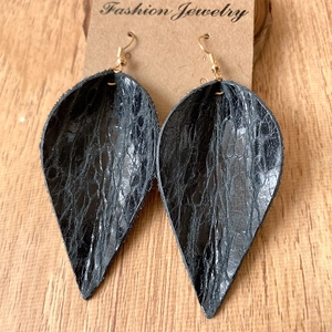 Pendientes Colgantes de Cuero Genuino con Forma de Hoja Vintage para Mujer Bohemio Estampado de Leopardo Serpiente Floral Relieve Joyería