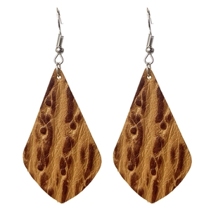 Boucles d'oreilles goutte vintage en cuir léopard avec crochets en métal argenté