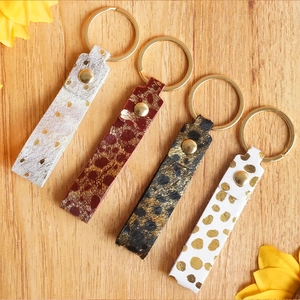 Genuine Leather Keychain Leopard Print Gold Dot Alloy Ring Fashion Bag Charm Handbag Pendant For Women Men Keys