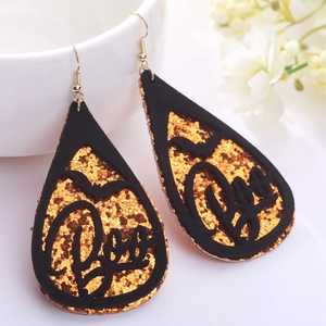 Pendientes de Halloween con purpurina naranja y diseño negro Boo con murciélagos