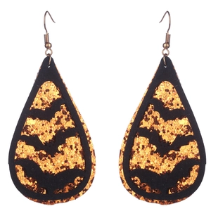 Pendientes de Halloween con lentejuelas naranjas y diseño de murciélago en contraste