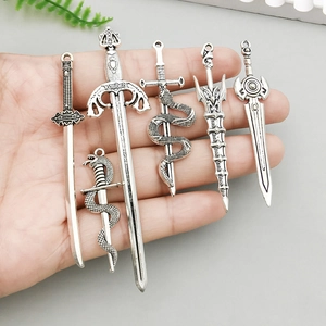 Antique silver alloy sword charms in various fantasy styles for DIY jewelry making