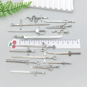 Antique silver sword pendants set in various styles for DIY jewelry making accessories
