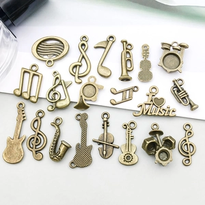 Set ciondoli strumenti musicali in bronzo antico con chitarra e note per gioielli DIY