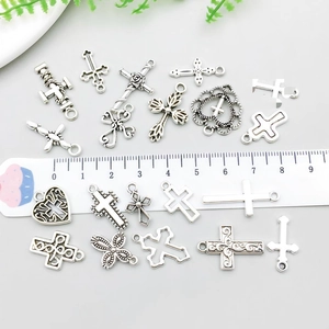 Antique silver alloy cross and heart charms for DIY jewelry making with ruler scale