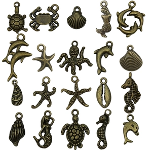 Antike Bronze Meeres-Anhänger Set mit Schildkröte, Meerjungfrau und Krabbe für DIY Schmuck