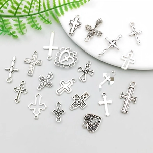 Detailed collection of antique silver hollow cross pendants for DIY jewelry crafting