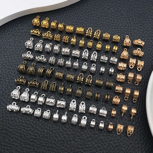 Assorted alloy spacer beads and bail charms in multiple metallic colors for DIY jewelry