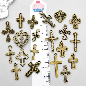 Antique bronze alloy hollow cross and heart charms for DIY jewelry with ruler scale