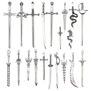 Collection of antique silver alloy sword charms for DIY necklaces and craft accessories