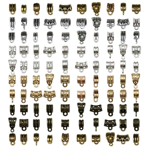 Assorted alloy bail beads and pendant connectors in five metal finishes for DIY jewelry