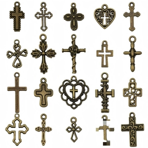 Set of 20 vintage bronze alloy hollow cross pendants for DIY jewelry making necklaces