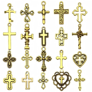 Set of 20 antique gold alloy cross pendants for DIY jewelry making in various designs