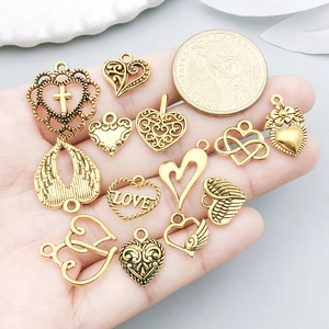 Ensemble de pendentifs cœur et ailes en alliage doré vintage pour accessoires bijoux DIY