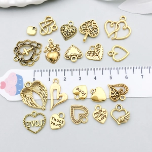 Lot de pendentifs cœur et ailes en alliage doré antique pour création de bijoux DIY