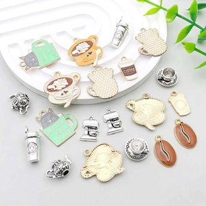 Retro coffee themed alloy charms including coffee cups, beans and cats for DIY jewelry
