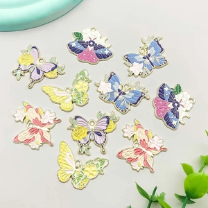 Emaille Schmetterling Anhänger mit Blumenmuster für DIY Schmuck Ketten und Armbänder