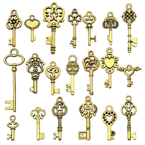 18-piece set of antique gold hollow heart key charms for DIY jewelry making