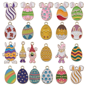 20pcs colorful enamel Easter egg and bunny alloy pendants for DIY jewelry making