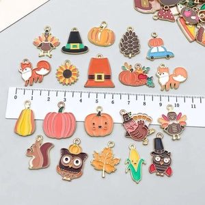 Mix of colorful enamel Thanksgiving alloy charms including pumpkin and turkey motifs