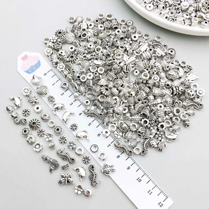 Antique silver sea theme beads with starfish and dolphin charms for DIY jewelry making