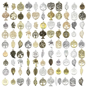 Mischung aus Lebensbaum und Blatt Anhängern aus Legierung für DIY Schmuck in Gold und Silber