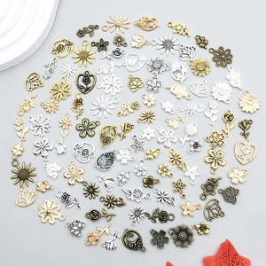 Assorted alloy flower pendants in gold and silver finishes for DIY jewelry making