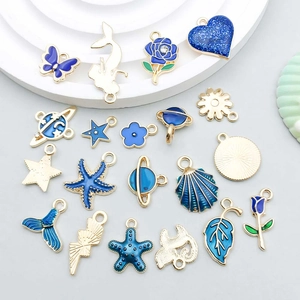 Lot de 20 breloques en émail bleu, motifs animaux et fleurs pour bijoux DIY