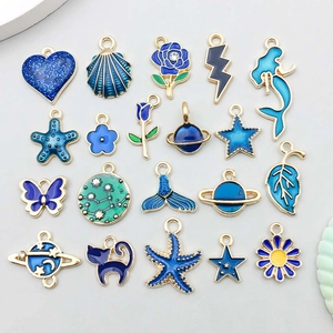 Breloques en Alliage de Zinc Émail Bleu pour Fabrication de Bijoux DIY Sirène Étoile de Mer Coquille Coeur Fleur Étoile Lune Planète