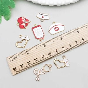 Nurse medical theme enamel alloy pendants including heart stethoscope and cap for DIY jewelry